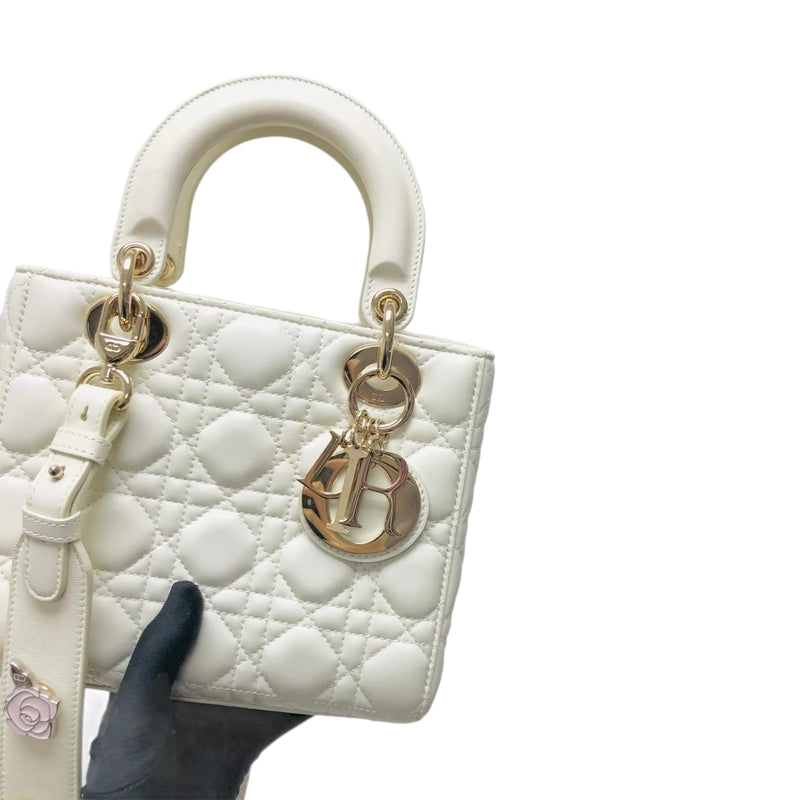 Lady Dior Lucky Badges Cannage Lambskin Small Bag White