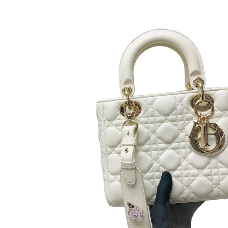 Lady Dior Lucky Badges Cannage Lambskin Small Bag White