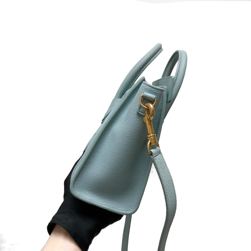 Nano Luggage Grained Leather Tote Light Blue