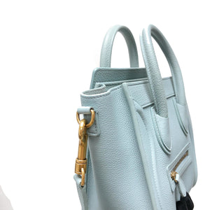 Nano Luggage Grained Leather Tote Light Blue