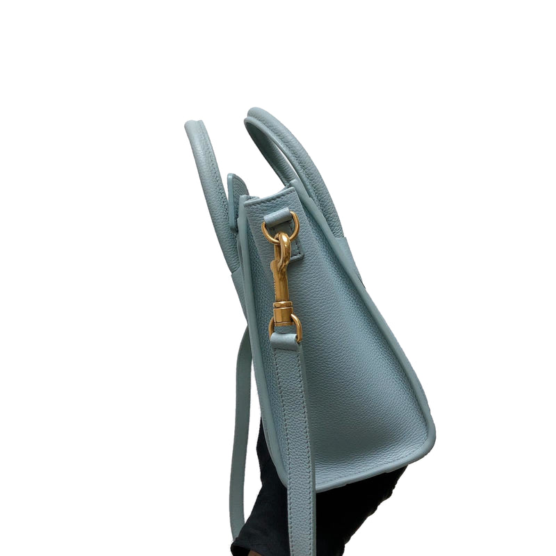 Nano Luggage Grained Leather Tote Light Blue