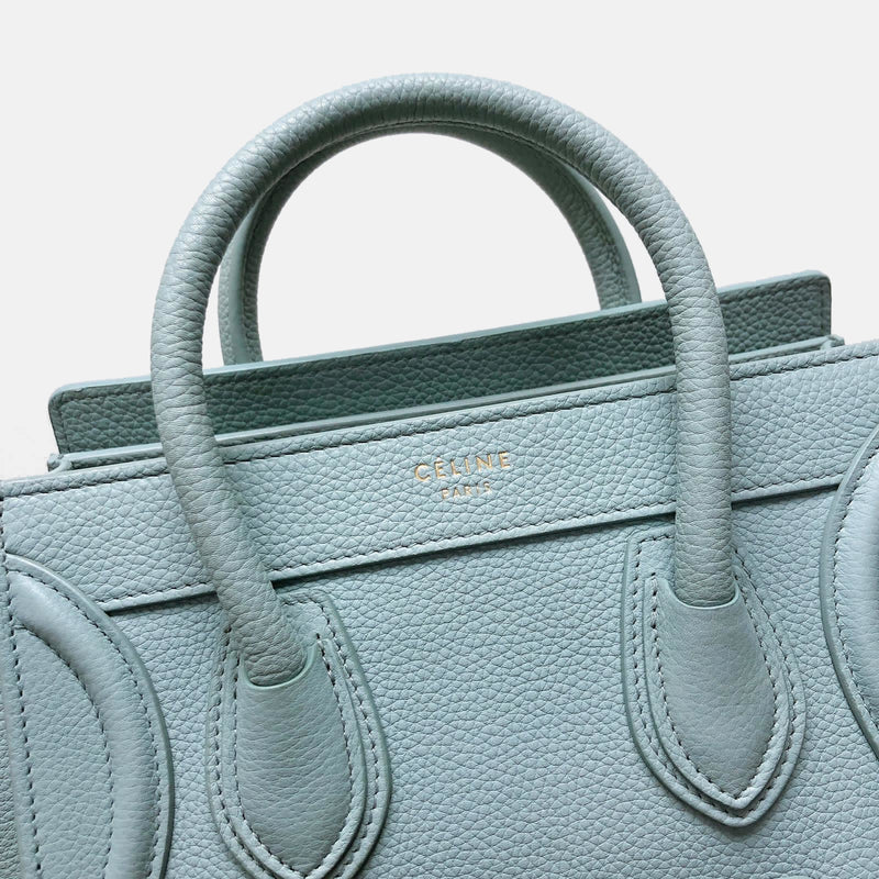 Nano Luggage Grained Leather Tote Light Blue