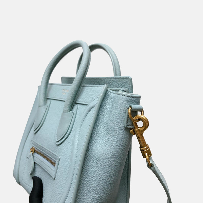 Nano Luggage Grained Leather Tote Light Blue