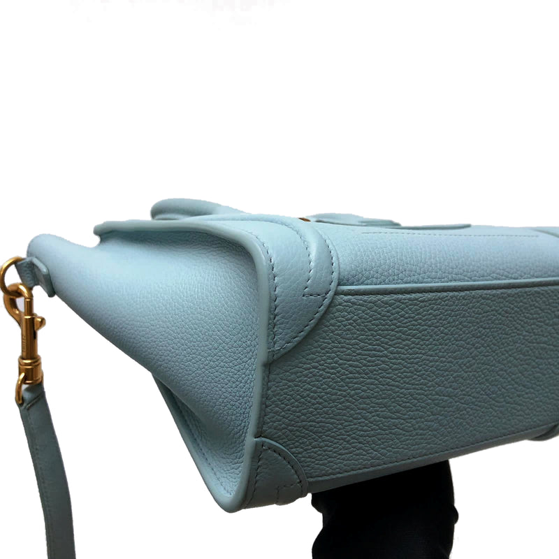 Nano Luggage Grained Leather Tote Light Blue