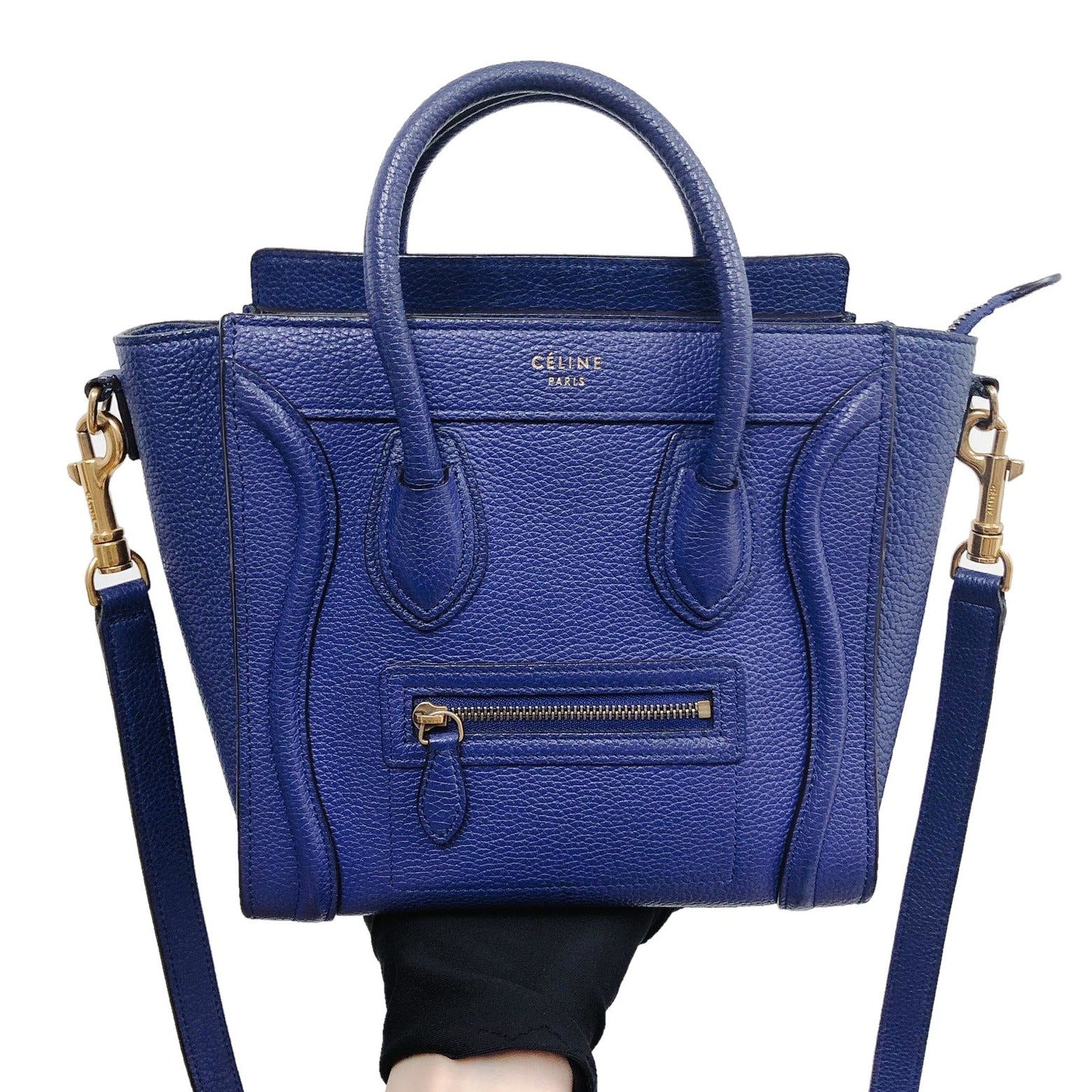 Celine Drummed Leather Nano Luggage Tote Blue – Bag Religion