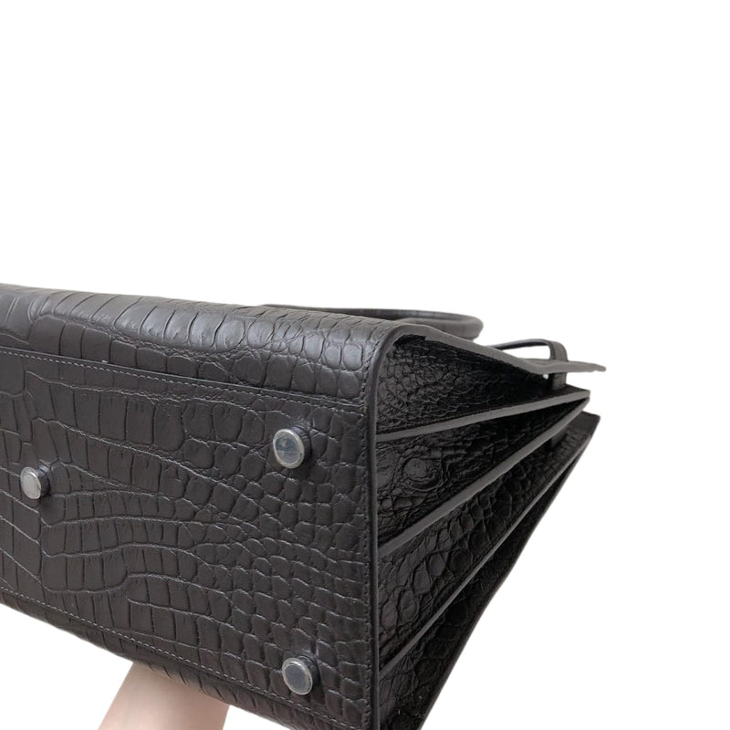 Small Sac De Jour Crocodile-Embossed Grey