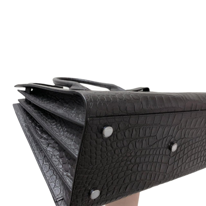 Small Sac De Jour Crocodile-Embossed Grey