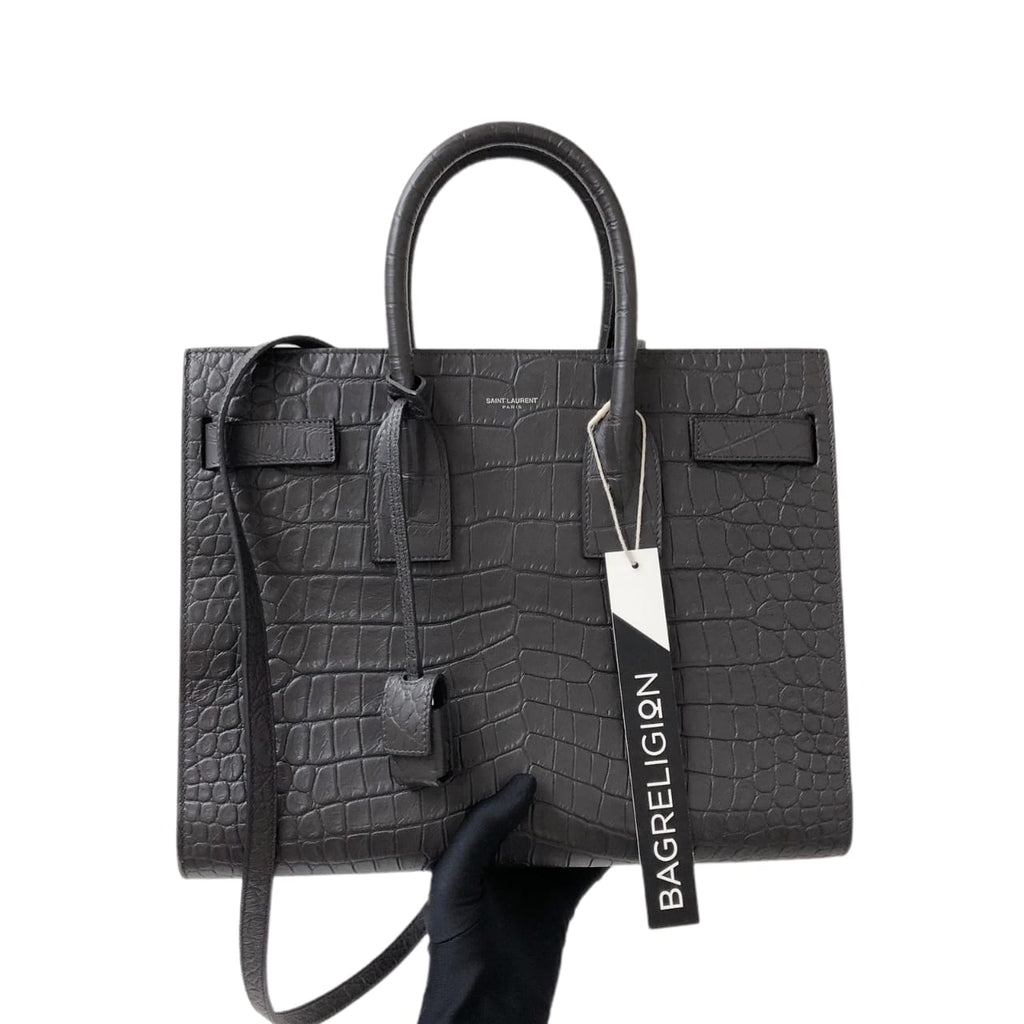 Small Sac De Jour Crocodile-Embossed Grey