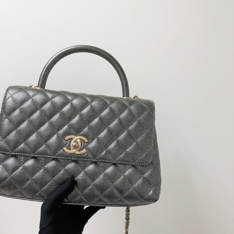 Medium Coco Handle Flap Caviar Grey GHW