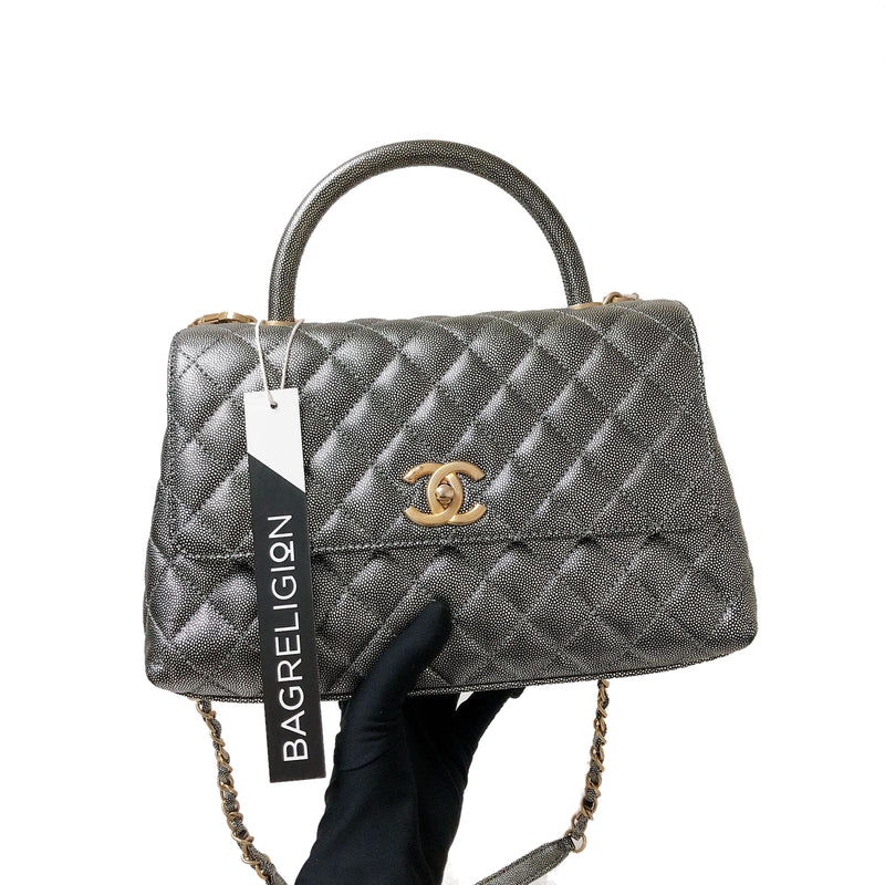 Medium Coco Handle Flap Caviar Grey GHW