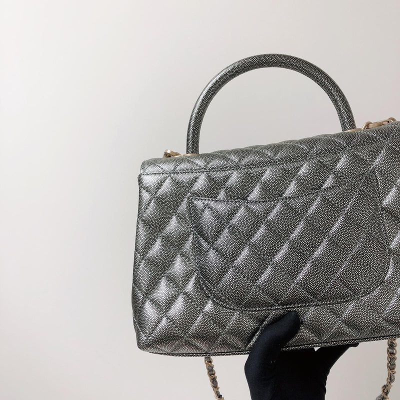 Medium Coco Handle Flap Caviar Grey GHW