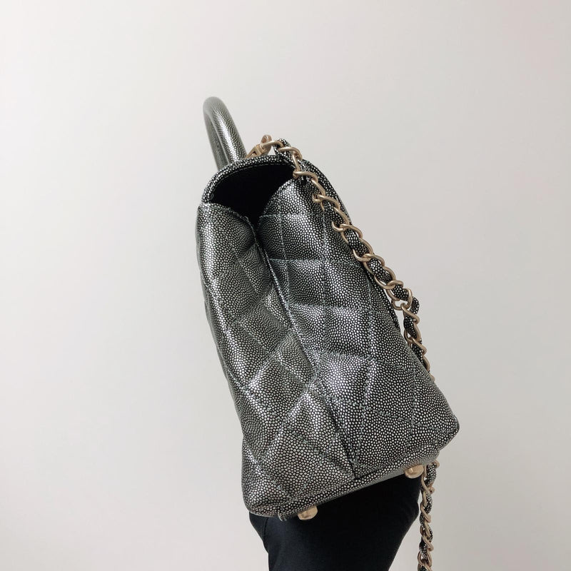 Medium Coco Handle Flap Caviar Grey GHW