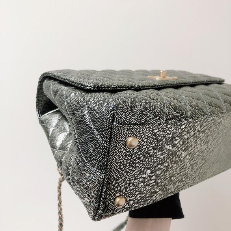 Medium Coco Handle Flap Caviar Grey GHW