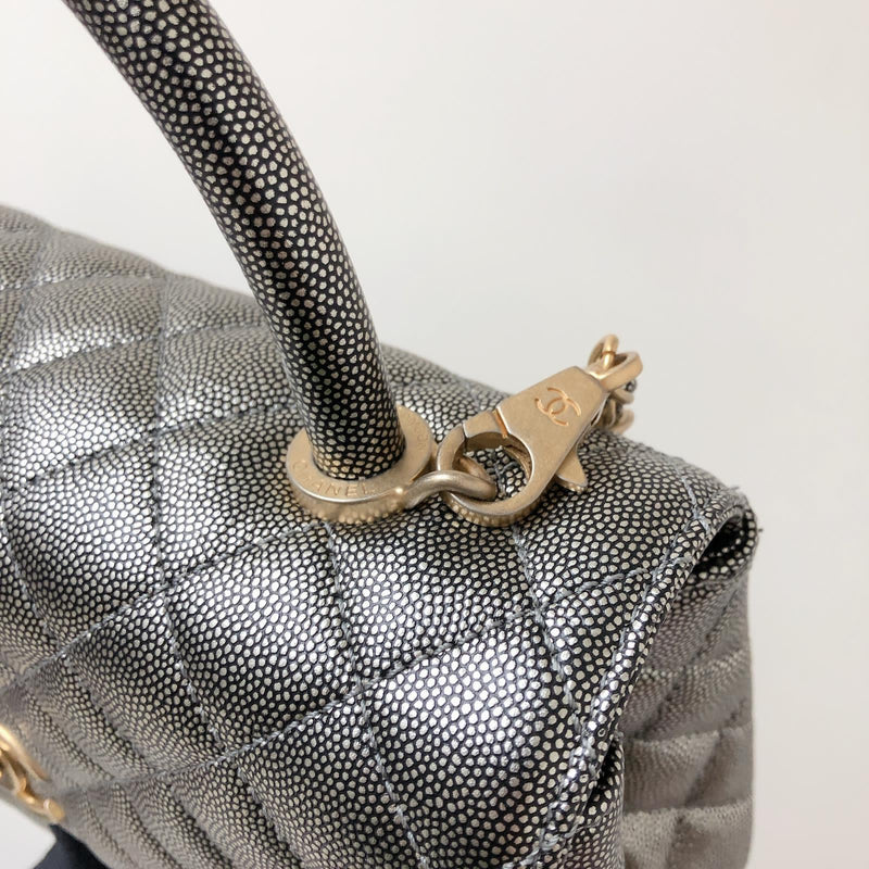 Medium Coco Handle Flap Caviar Grey GHW