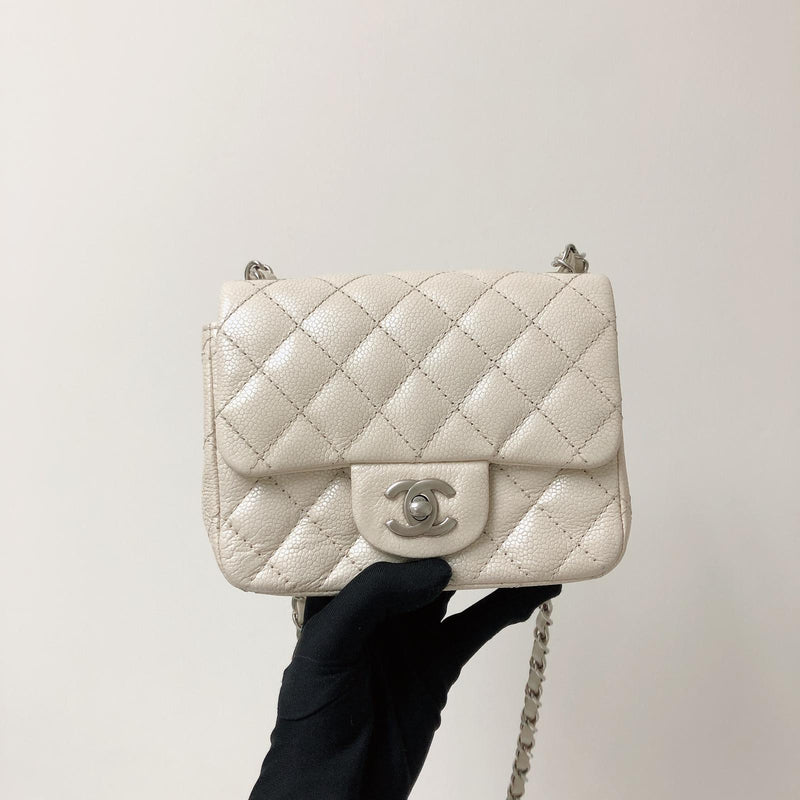 Square Mini Flap in White with SHW