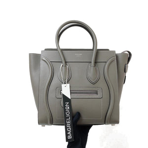 Drummed Leather Micro Luggage Tote in Grey with SHW