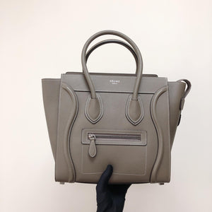 Drummed Leather Micro Luggage Tote in Grey with SHW