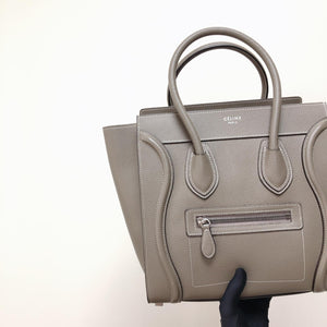 Drummed Leather Micro Luggage Tote in Grey with SHW