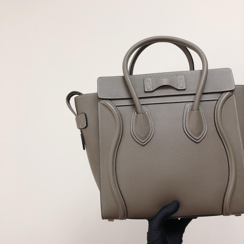 Drummed Leather Micro Luggage Tote in Grey with SHW