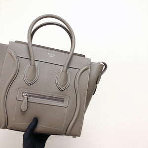 Drummed Leather Micro Luggage Tote in Grey with SHW