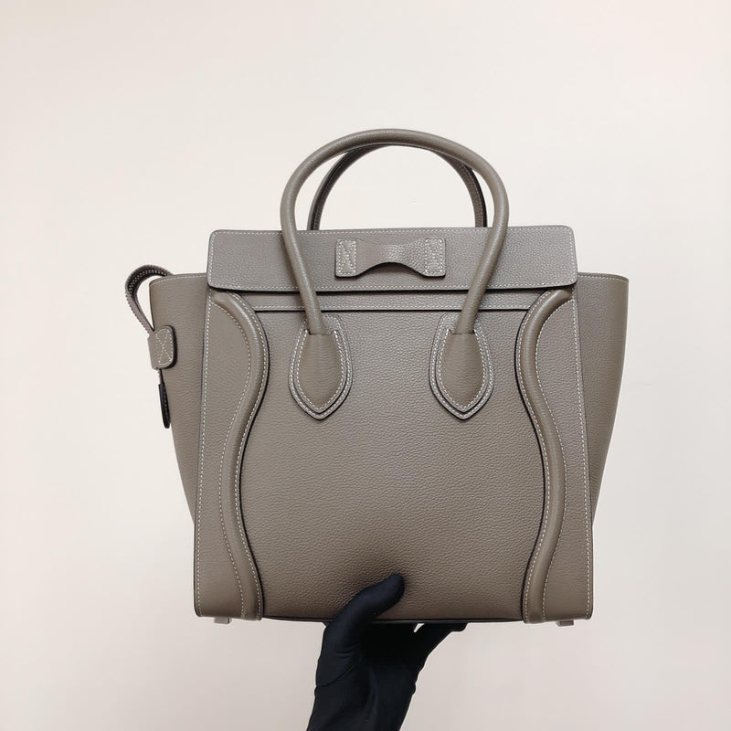 Drummed Leather Micro Luggage Tote in Grey with SHW