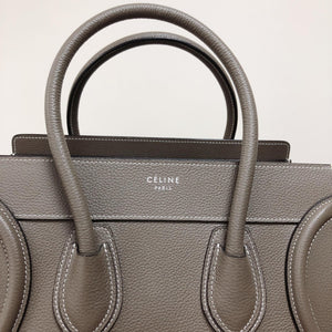 Drummed Leather Micro Luggage Tote in Grey with SHW