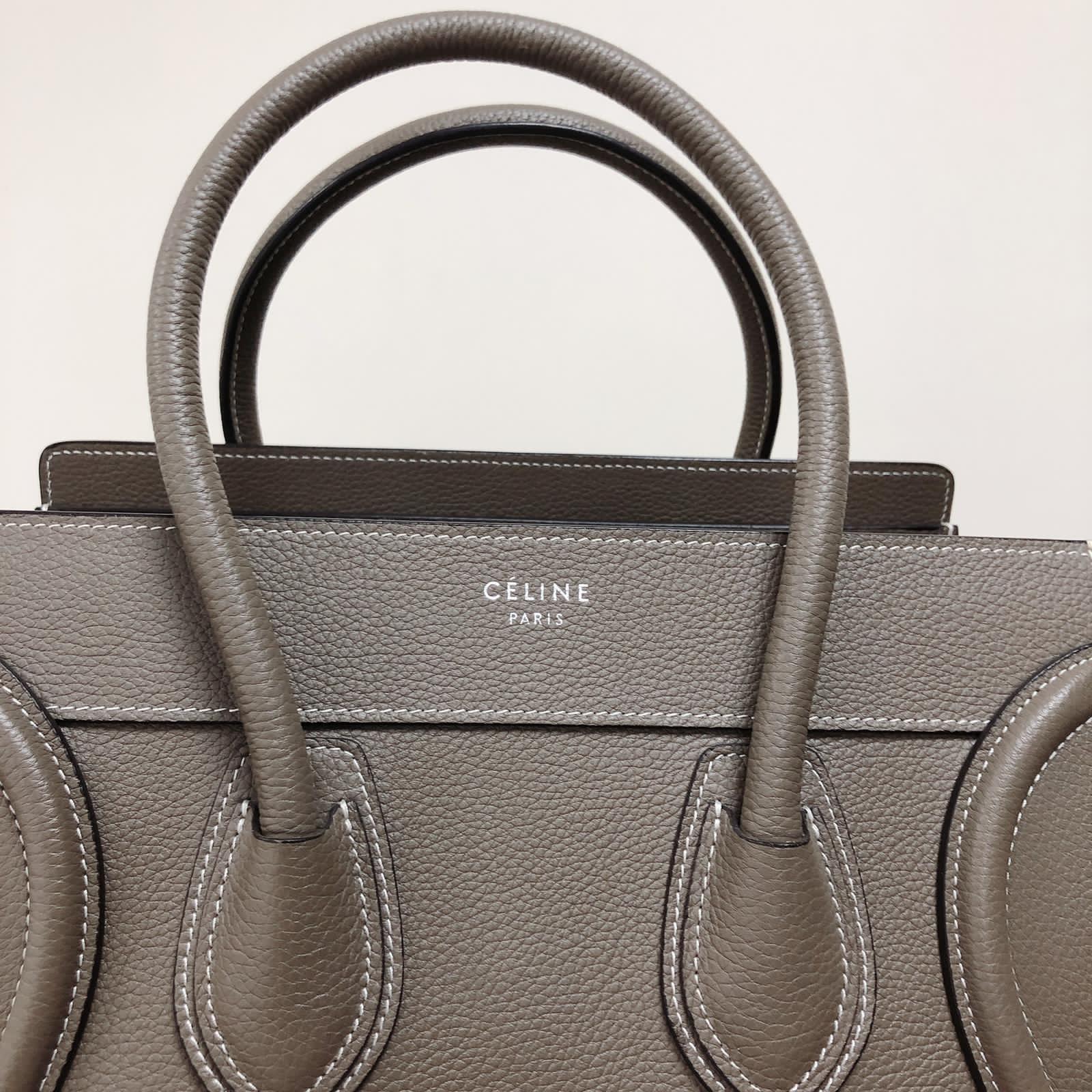 Celine Drummed Leather Mini Luggage Tote in Grey with SHW
