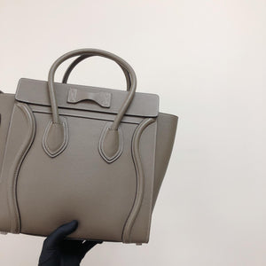 Drummed Leather Micro Luggage Tote in Grey with SHW