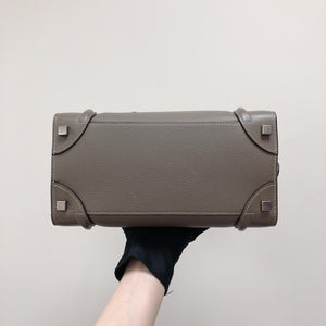 Drummed Leather Micro Luggage Tote in Grey with SHW