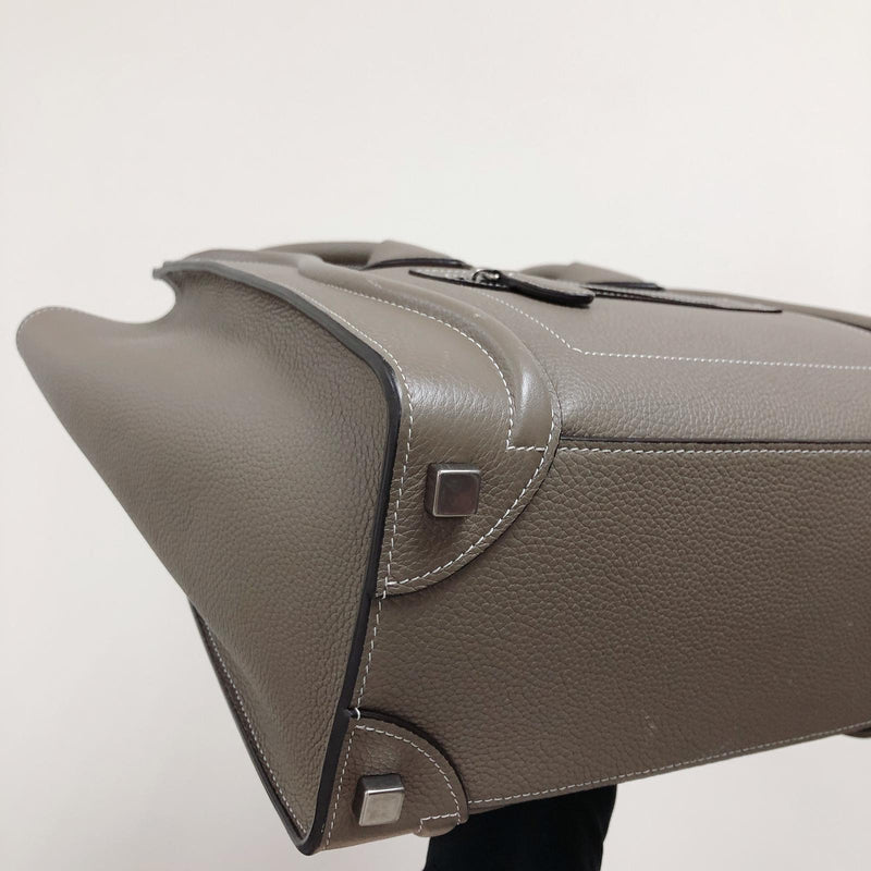 Drummed Leather Micro Luggage Tote in Grey with SHW
