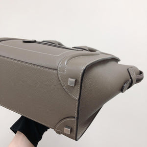 Drummed Leather Micro Luggage Tote in Grey with SHW