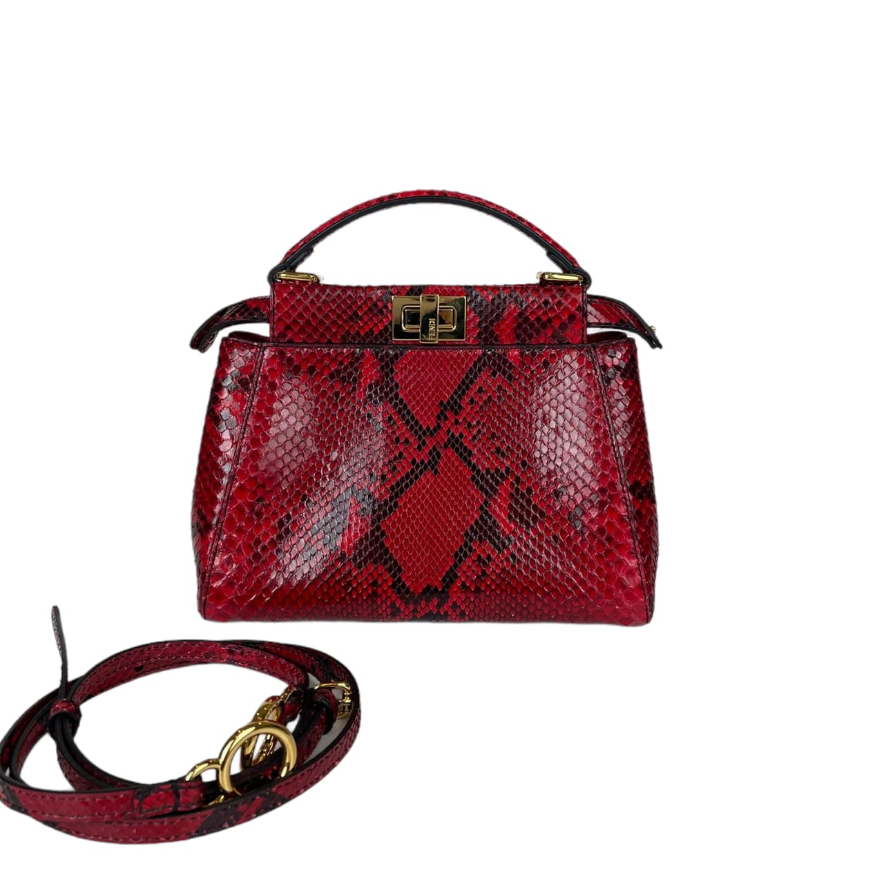 Fendi Peekaboo Mini Python-Skin in Red with GHW – Bag Religion - Main Image