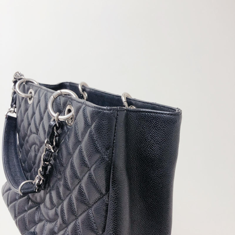 Chanel Navy Blue Quilted Caviar Grand Shopping Tote Chanel