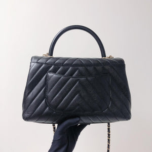 Coco Handle Medium Chevron Flap Bag in Black with GHW