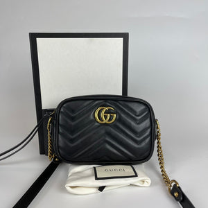 Mini GG Marmont Camera Bag in Black with GHW