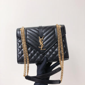 Quilted Envelope Medium Bag in Black with GHW