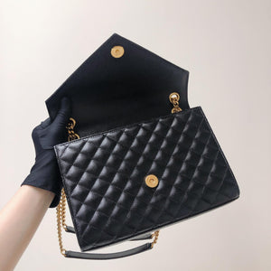 Quilted Envelope Medium Bag in Black with GHW