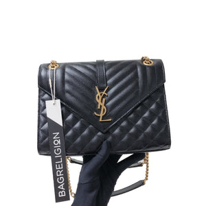 Quilted Envelope Medium Bag in Black with GHW