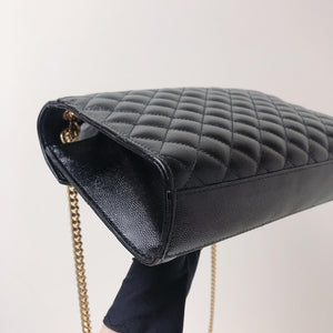 Quilted Envelope Medium Bag in Black with GHW