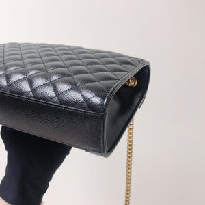 Quilted Envelope Medium Bag in Black with GHW