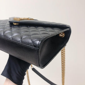 Quilted Envelope Medium Bag in Black with GHW