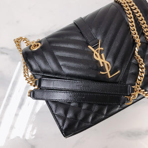 Quilted Envelope Medium Bag in Black with GHW