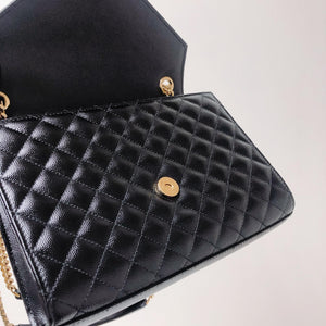 Quilted Envelope Medium Bag in Black with GHW