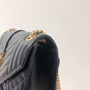 Quilted Envelope Medium Bag in Black with GHW