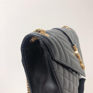 Quilted Envelope Medium Bag in Black with GHW