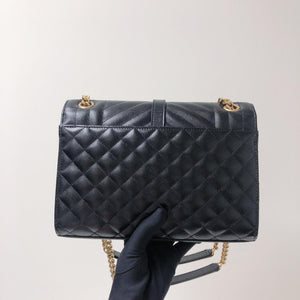 Quilted Envelope Medium Bag in Black with GHW