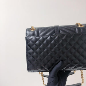 Quilted Envelope Medium Bag in Black with GHW