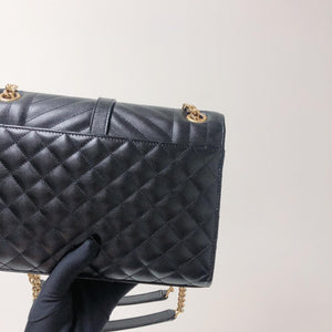 Quilted Envelope Medium Bag in Black with GHW