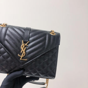 Quilted Envelope Medium Bag in Black with GHW