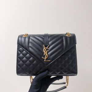 Quilted Envelope Medium Bag in Black with GHW
